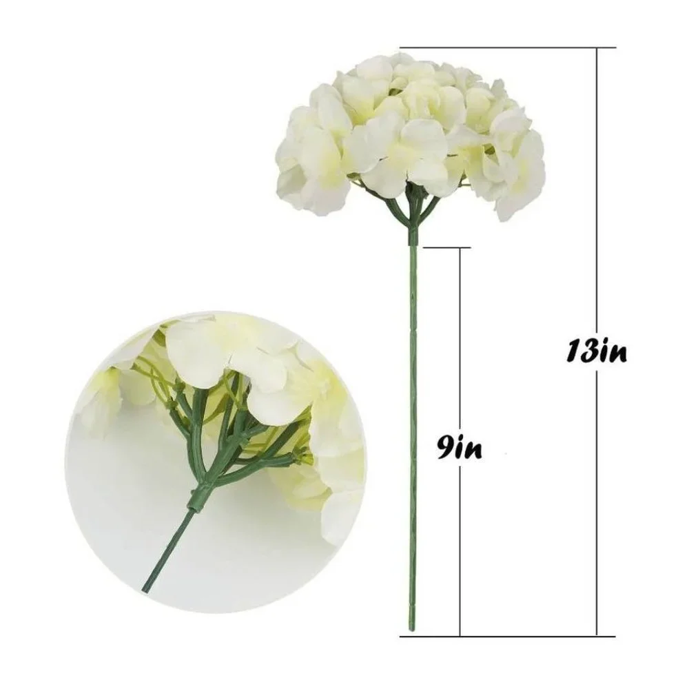 10 pack | Ivory Silk Hydrangea Artificial Flowers for Home Wedding Bouquet